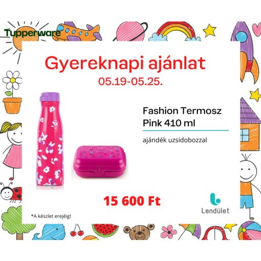 Fashion Termosz 410 ml pink + Ajándék uzsidoboz