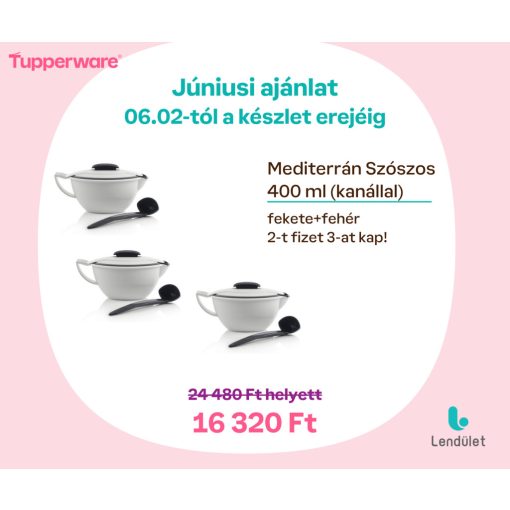 Mediterrán Szószos 400 ml (Kanállal) - Fekete/fehér - 2-t fizet 3-at kap!
