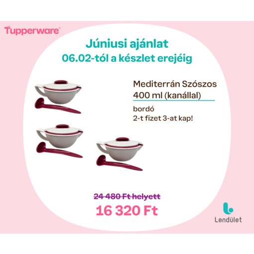 Mediterrán Szószos 400 ml (Kanállal) - Bordó - 2-t fizet 3-at kap!