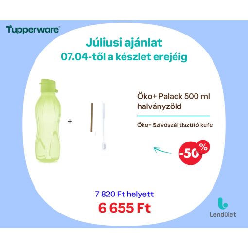 Öko+ Palack 500 ml (kipattintható kupakkal) halványzöld+ Öko+ Szívószáltisztító kefe 50% kedvezménnyel